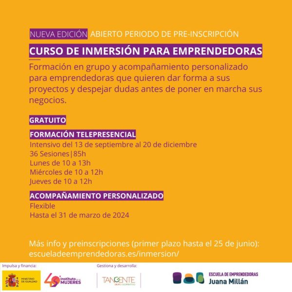 Cartel de curso de inmersión para emprendedoras de la escuela Juana Millán